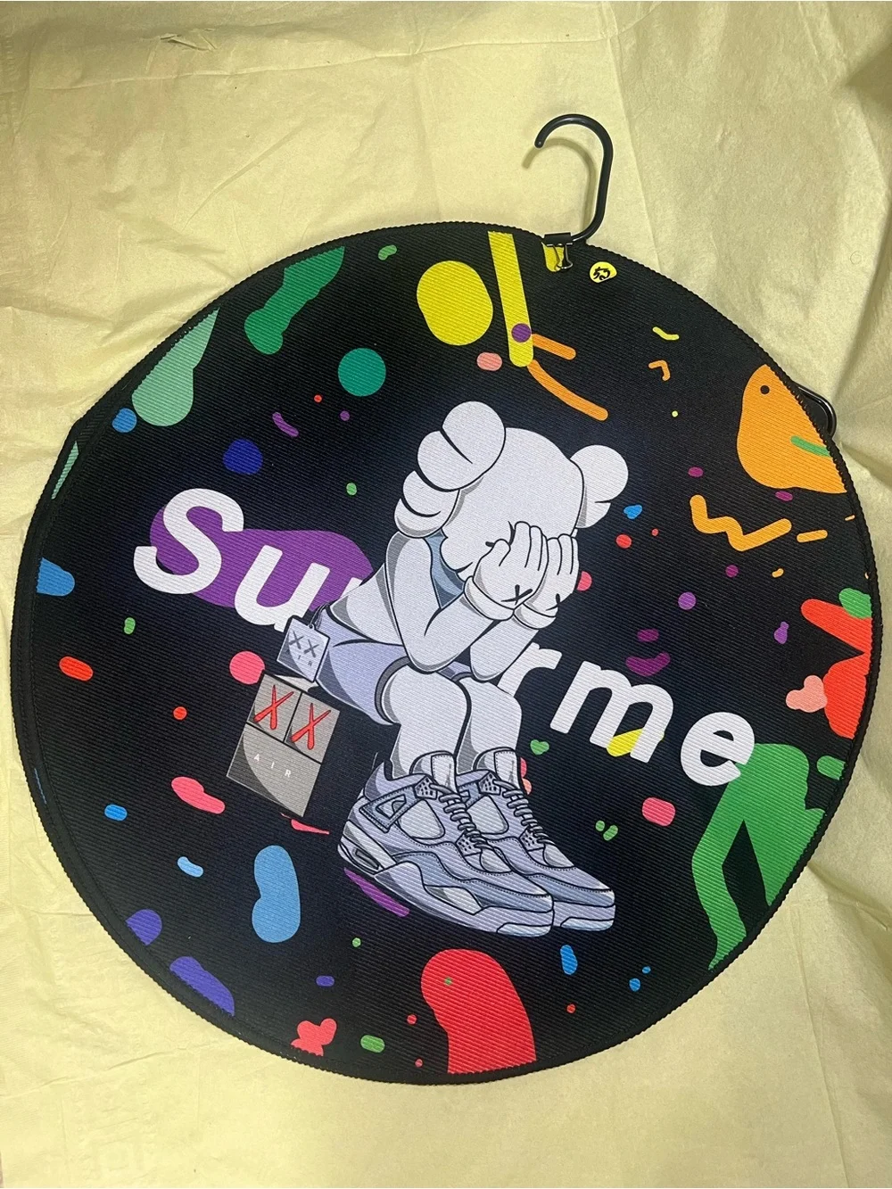 Custom Supreme Black Round KAWS Graphic Mat with Multicolor Accents